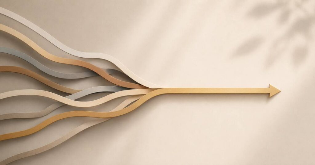 A warm, abstract visual showing how customers find businesses shifting from many paths to one clear answer.