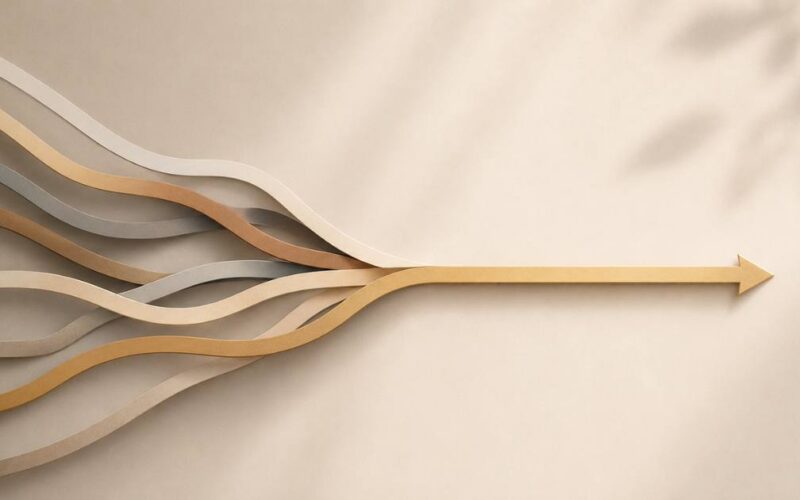 A warm, abstract visual showing how customers find businesses shifting from many paths to one clear answer.