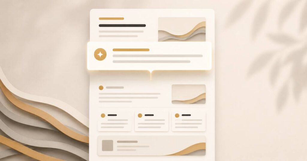 A warm editorial visual of answer-ready content, a clear self-contained answer near the top of a page being lifted.
