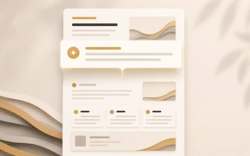 A warm editorial visual of answer-ready content, a clear self-contained answer near the top of a page being lifted.